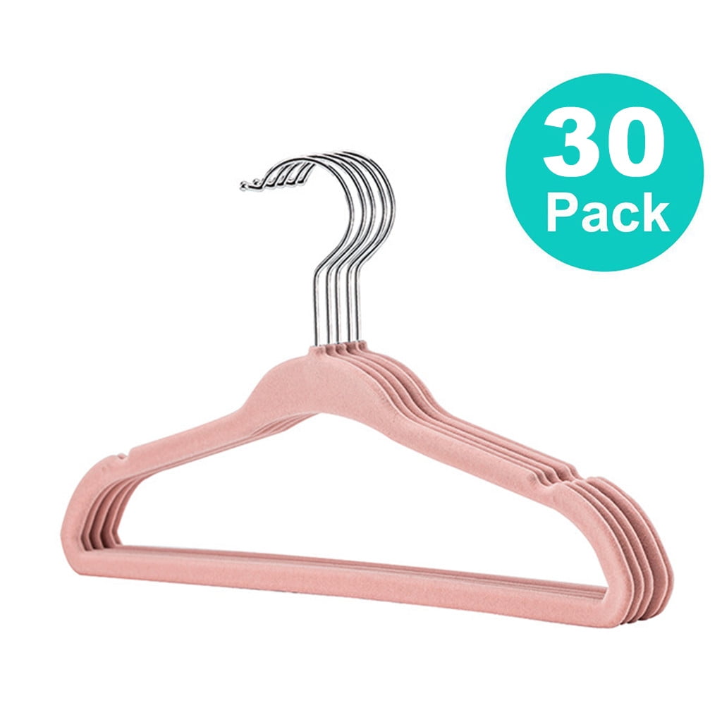 ClutterFree Flocked Velvet Non-Slip Shirt Cascading Hangers Pink 30 