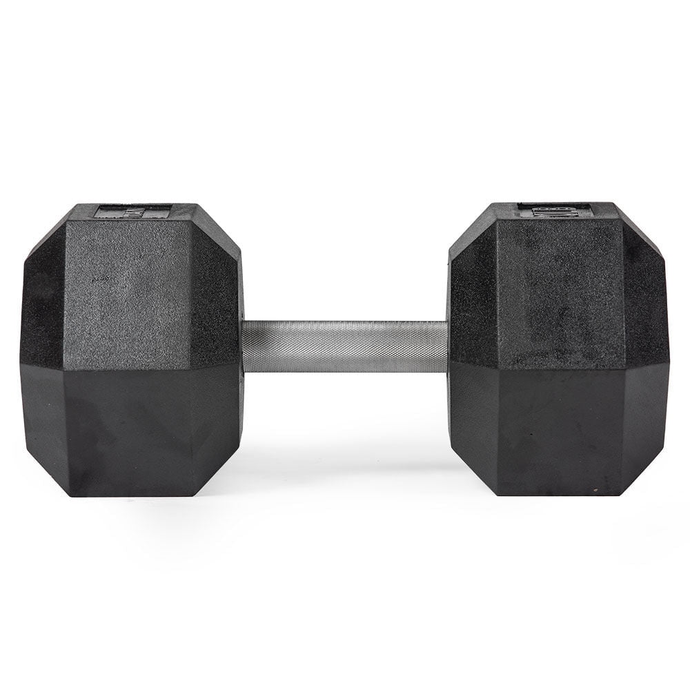 Titan Fitness 70 LB Pair Free Weights, Black Rubber Coated Hex Dumbbell, Straight Stainless Steel Handle, Strength Training, Full Body Workout
