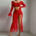 thumbnail image 2 of JSGEK Women's Mesh Lingerie Set Sheer Off Shoulder Crop Top with Maxi Skirt and Thong Red M, 2 of 4