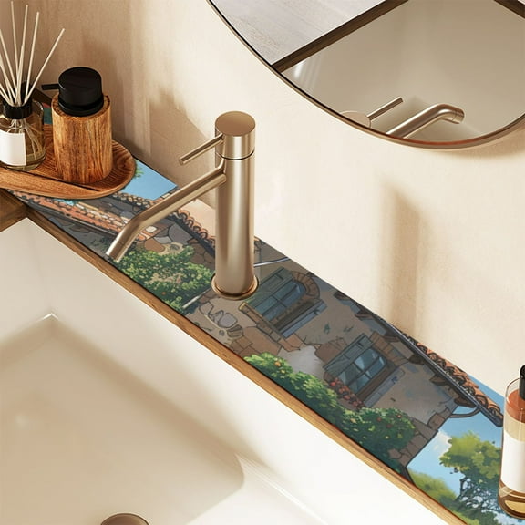 Farmhouse Sink Splash Guard Faucet 30x5.4in Drying Mat Drying Mat Absorbent Pad for Bathroom Kitchen 1PCS