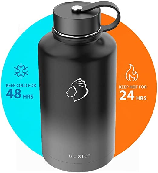 Spout Lid Cold for 48 Hrs Hot for 24 Hrs Double Vacuum Thermo Canteen Mug 40oz 64oz Stainless Steel Water Flask Jug BPA-Free Hand Lid and Carrying Pouch BUZIO Water Bottle with Straw lid