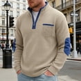 thumbnail image 2 of TOUMENY Men Sweater Zip Mock Neck Long Sleeve Casual Pullover Fall Winter Loose Solid Knit Tops Khaki XL, 2 of 5