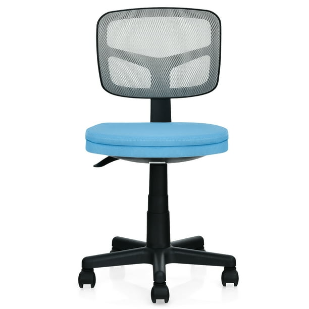 Costway Silla de Oficina con Respaldo Bajo Altura Regulable Ruedas Lisas y Giratorias a 360° Azul 50 x 50 x 79-91 cm