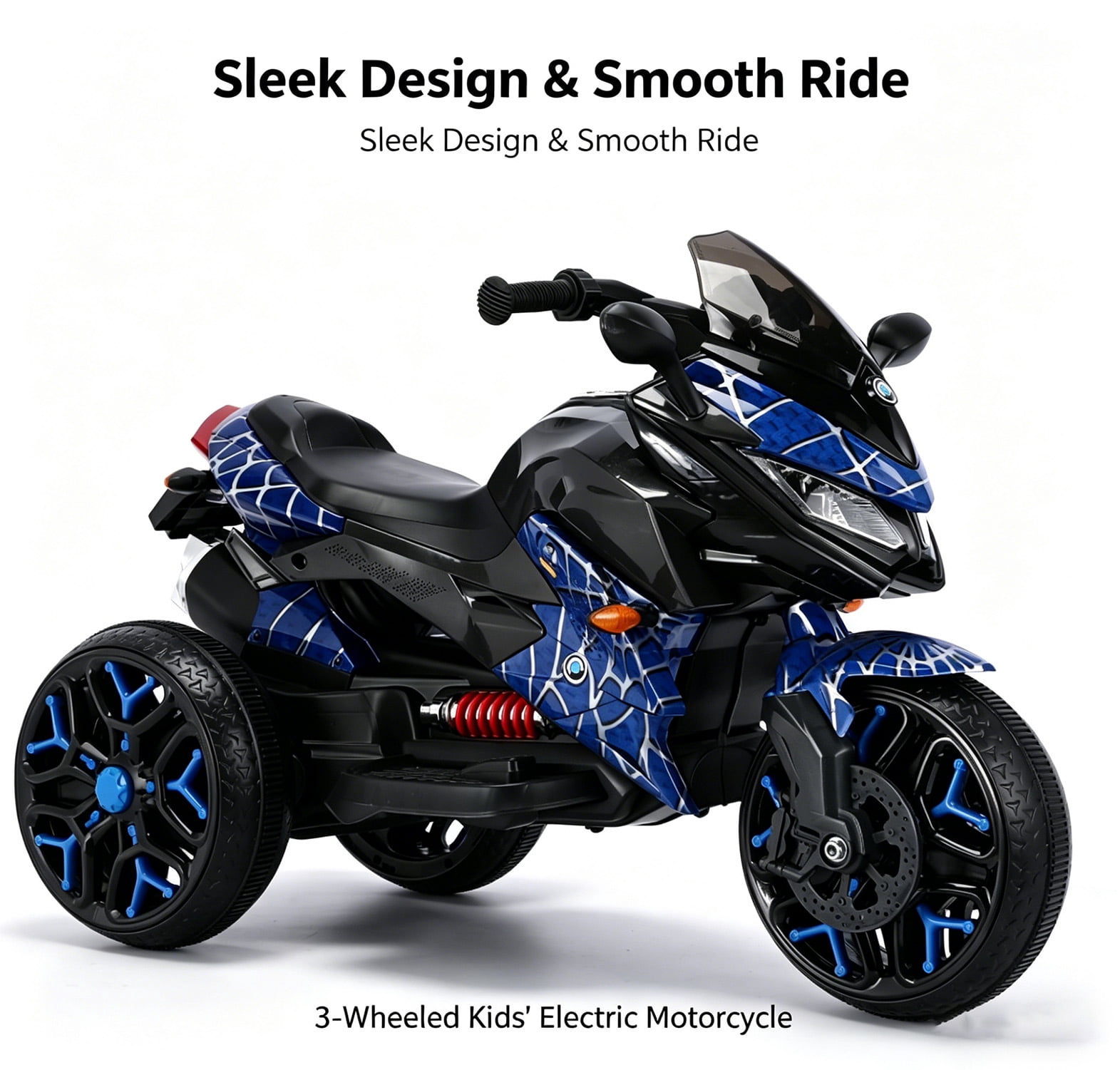 HNH Kids Motorcycle for 3-6 Year old, 3-Wheels Ride On Motorcycle, 12V Battery Powered Motorbike with PU Seat, Training Wheels/Manual Throttle/Lighting Wheels/Wireless