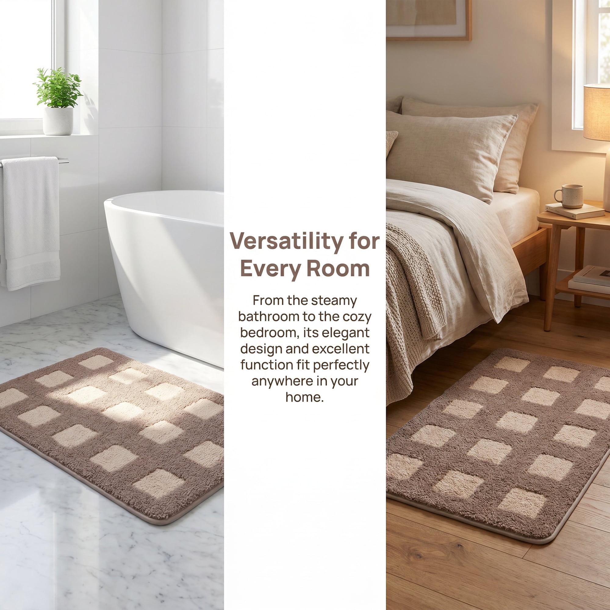 Unique Bargains Absorbent Non Slip Checkered Soft Plush Quick Dry Bath Mat Brown 24" x 16"