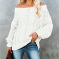 thumbnail image 2 of RMGVDSD Sweaters For Women Off Shoulder Tops Long Sleeve Knit Shirt Pullover Sweater Jumper Tops Casual Warm Sweater Solid Color Casual Basic Sweater Clothes /White, 2 of 7