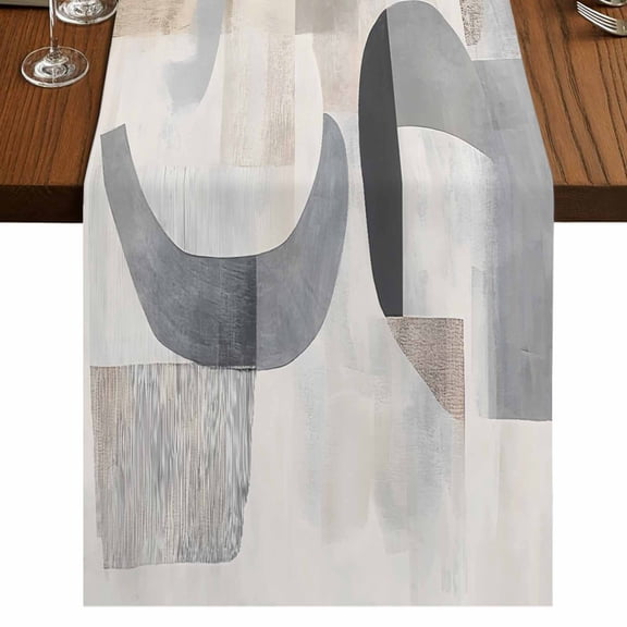 Abstract Gray Brown 72 Inch Table Runner, Modern Geometric Art Farmhouse Dresser Scarf Cotton & Linen Tablerunner for Dining/Kitchen Island/Holiday Party Décor 13" x 72"