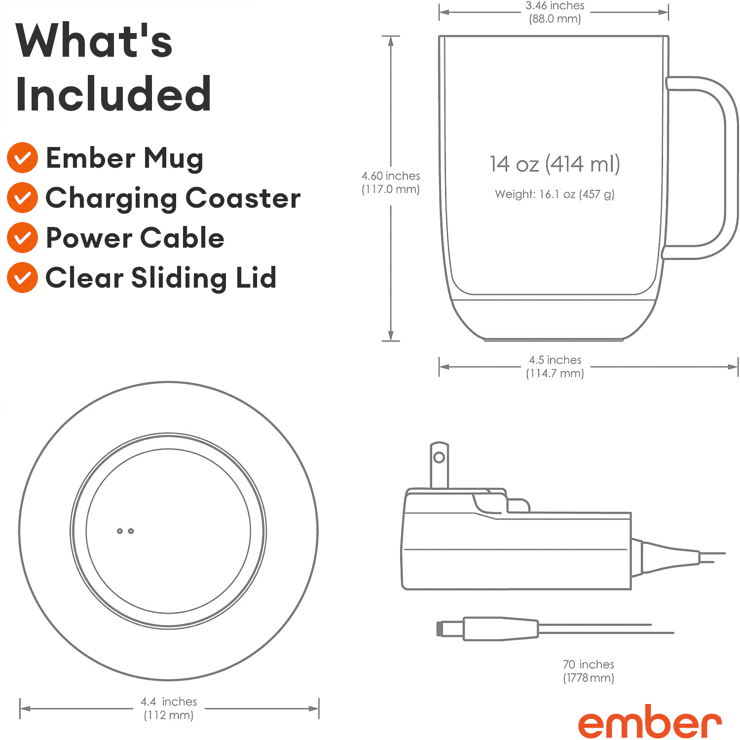 Coffee Mug Lids for Ember 14 oz Temperature Control Smart Mug 2, Splash  Proof