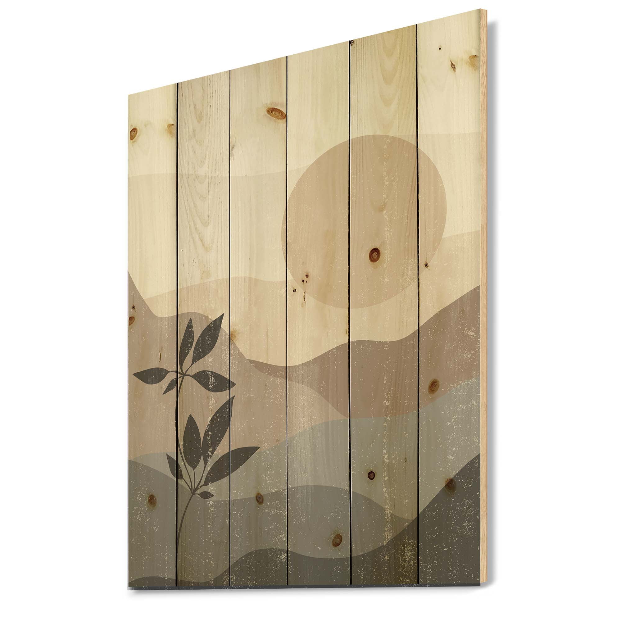 Designart 'Minimalist Sunset Over Mountain Landscape' Modern Print on Natural Pine Wood
