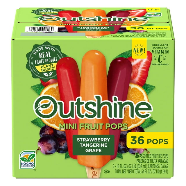 Outshine Strawberry, Tangerine, Grape Mini Fruit Ice Pops, Frozen, 36 ct.
