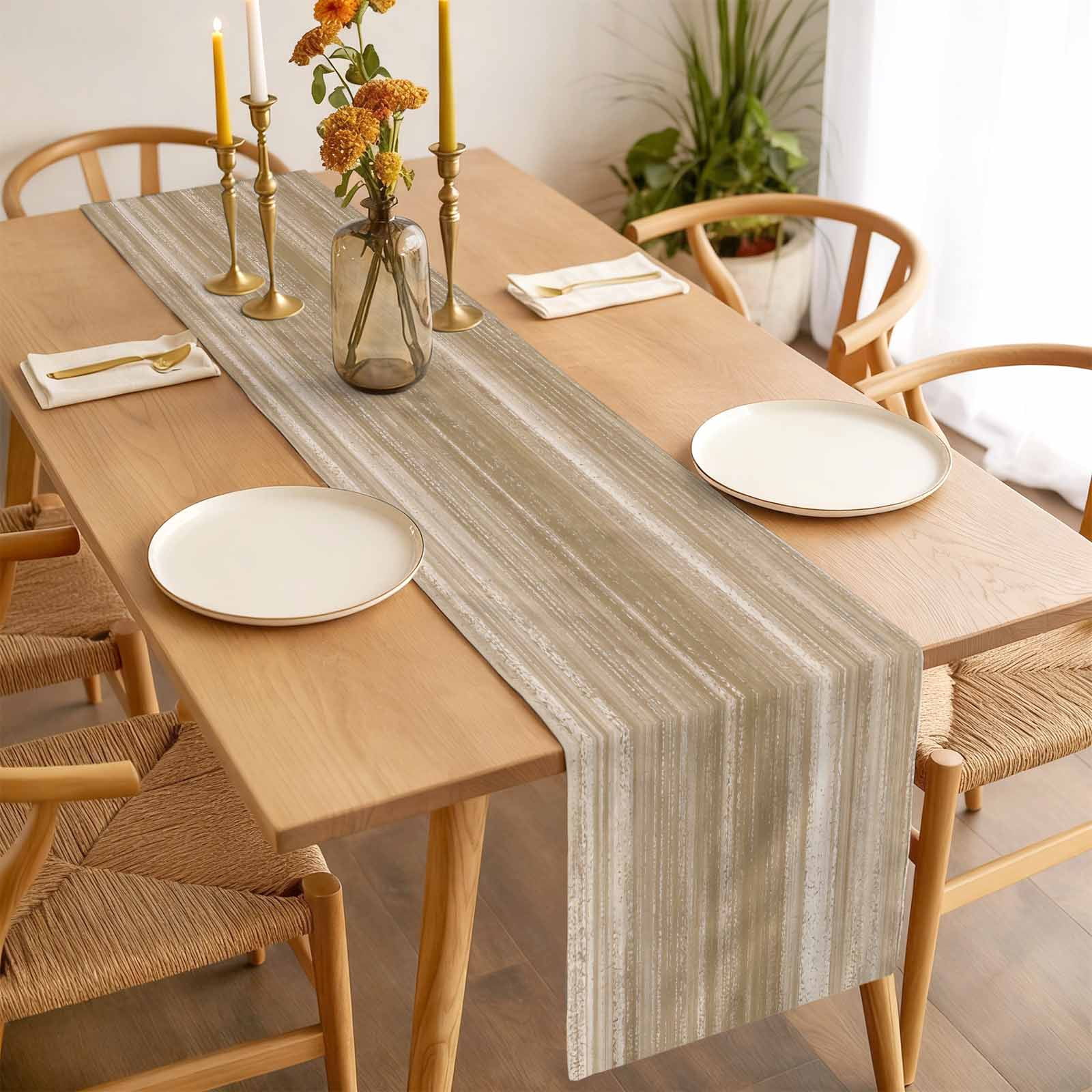 Table Runner 60 Inches Long for Kitchen Dining, Brown Dresser Scarf Farmhouse, Dining Table Decorations for Wedding/Parties, Vintage Modern Abstract Art Ombre 13 x 60 In