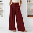 thumbnail image 2 of DHFJKG Womens Wide Leg Pants Jogging Bottoms Solid Color Drawstring Elastic Waist Loose Fit Pleated Summer Breathable Pants Soft Trousers, 2 of 6