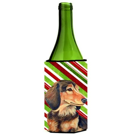 

Dachshund Candy Cane Holiday Christmas Wine bottle sleeve Hugger - 24 oz.