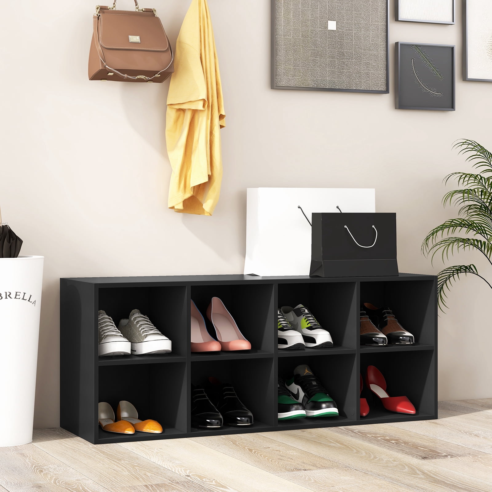 Giantex 8-Cubby Shoe Storage Bench, Entryway Shoe Rack Organizer, Multifunctional Bed End Bench, Black