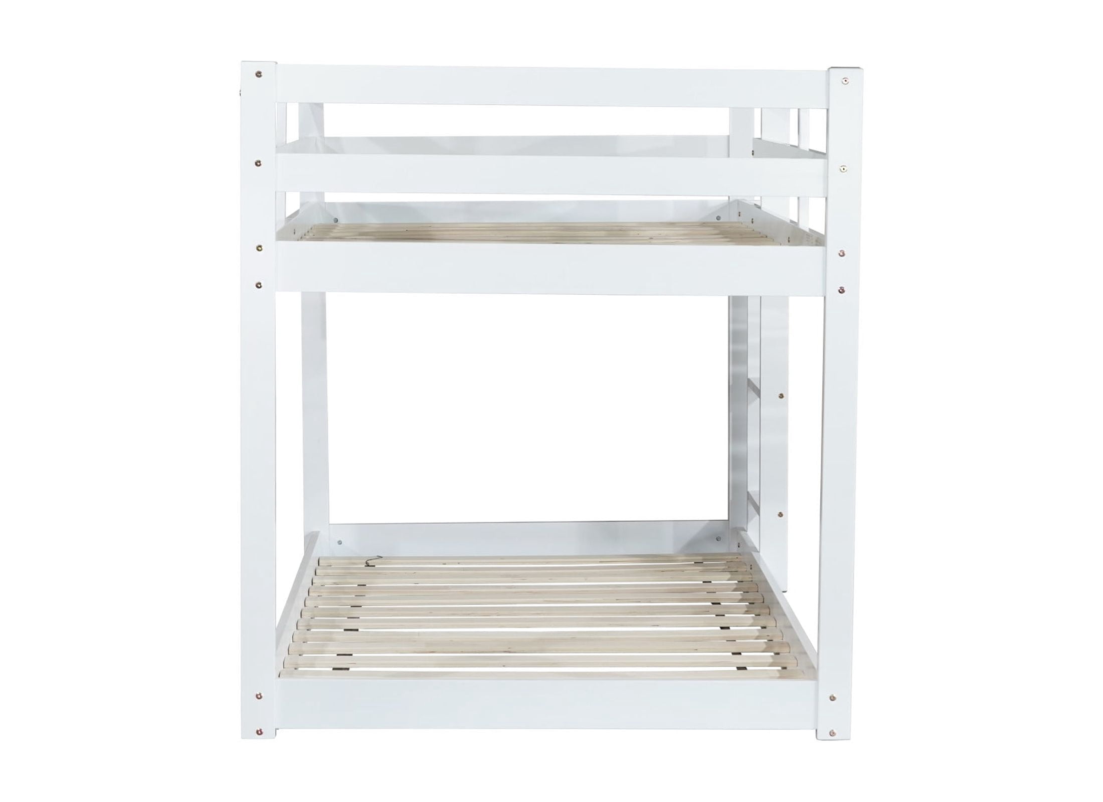 Noble House Alina Twin Over Twin Floor Bunk Bed with Ladder, Solid Rubber Wood Frame with Strengthened Slats, White