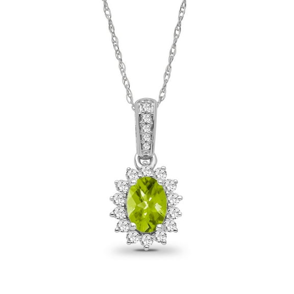 Araiya Fine Jewelry Sterling Silver Diamond and Oval peridot Halo Pendant Necklace for Women (1/3 cttw, I-J Color, I2-I3 Clarity), 18"