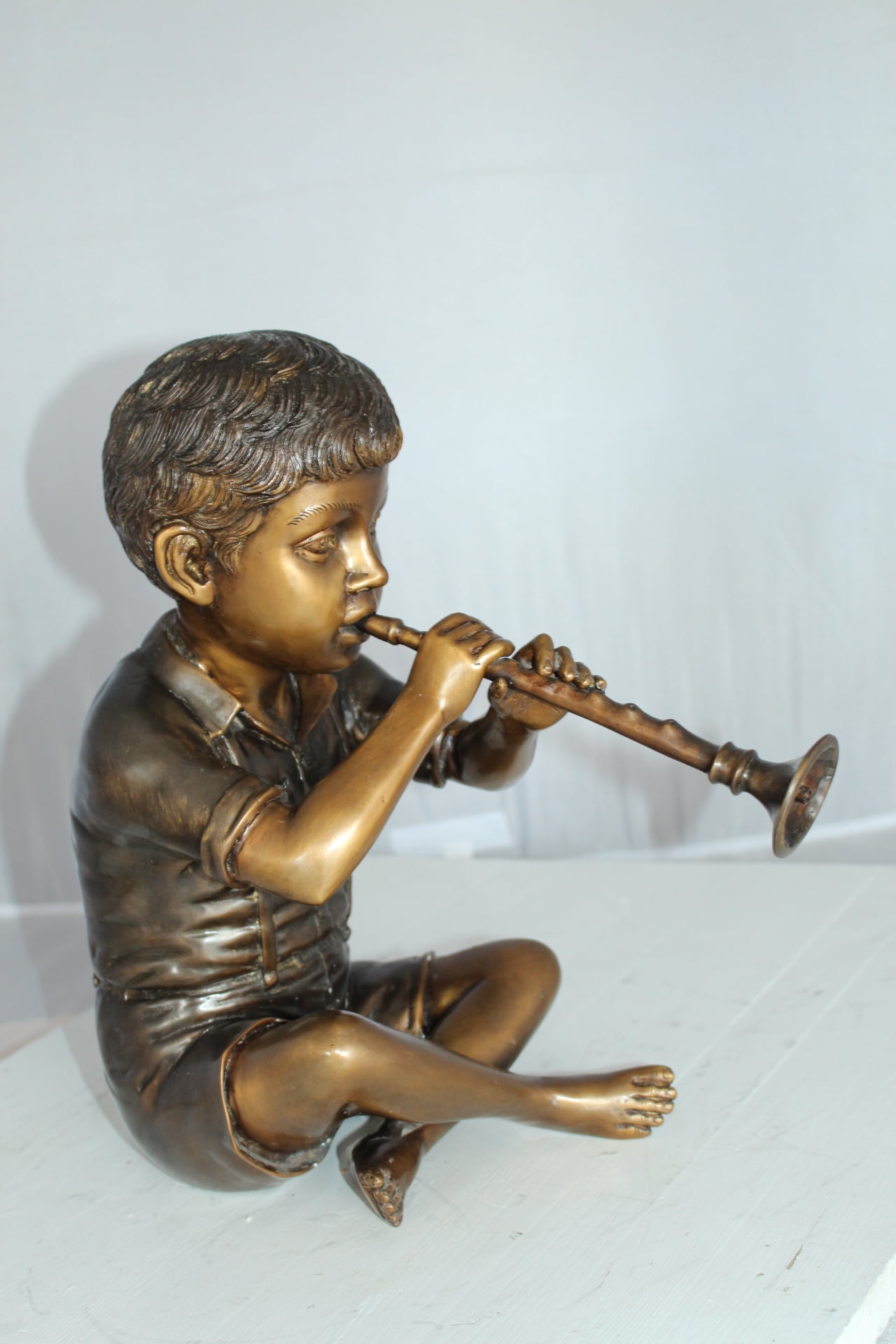 Nifao Boy Playing Flute Outdoor Fountain Statue, Bronze Garden Water Feature Sculpture for Patio & Yard – Outdoor Garden Decor Sculpture, 7"L x 11"W x 14"H
