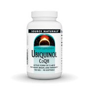 Source Naturals Ubiquinol CoQH Active Form of CoQ10 100 mg for Heart, Brain, and Immunity 90 Softgels