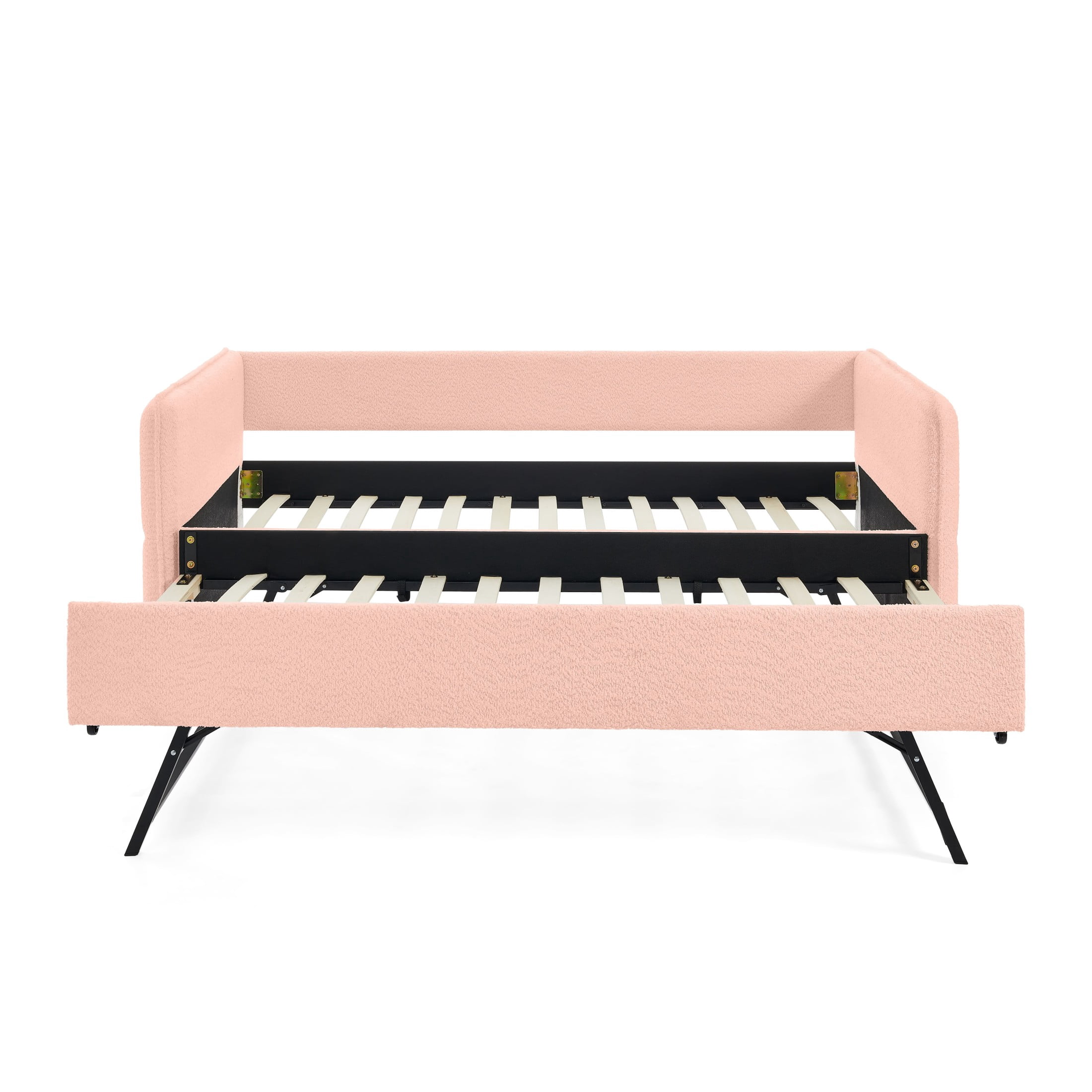 Noble House Zenton Twin Size Boucle Daybed, Tufted Sofa Bed Frame with Trundle, Modern Guest Sleeper Couch, Pink