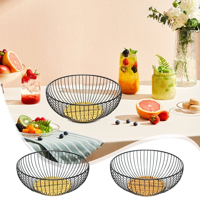 Cesta de drenaje de ratán y hierro para frutas y verduras - Almacenamiento multiusos para snacks, dulces y cosméticos - Madera marrón y amarilla 7.87x7.87x3.15in
