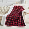 thumbnail image 5 of Sherpa Fleece Blanket - Black and Red Buffalo Plaid Christmas Blanket, Super Soft Cozy Warm Thick Winter Throw Blankets for Couch and Bed, 60" x 80", 5 of 6