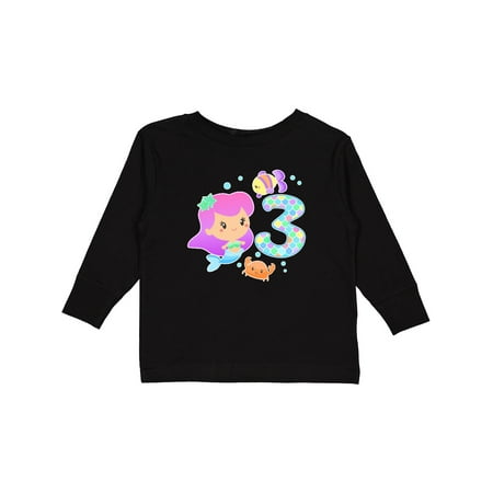 

Inktastic Third Birthday Mermaid with Fish and Crab Girls Long Sleeve Toddler T-Shirt