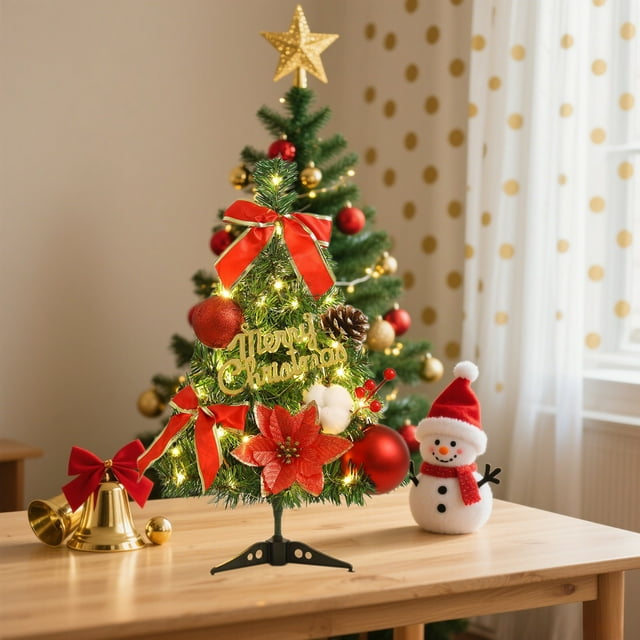 Cameland Mini Christmas Tree Small Christmas Tree With LED Light Decorations Tabletop Artificial Christmas Decorations Indoor Christmas Decor 18 Inches/45 Cm