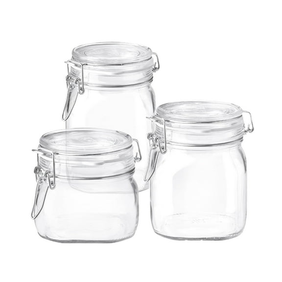 Bormioli Rocco Fido Glass Jars (17.5 Oz, 33.75 Oz & 25.25 Oz) - Airtight Storage Containers - Ideal for Pantry Storage, Gifting, Canning & Kitchen Organization, Made in Italy (Set of 3)