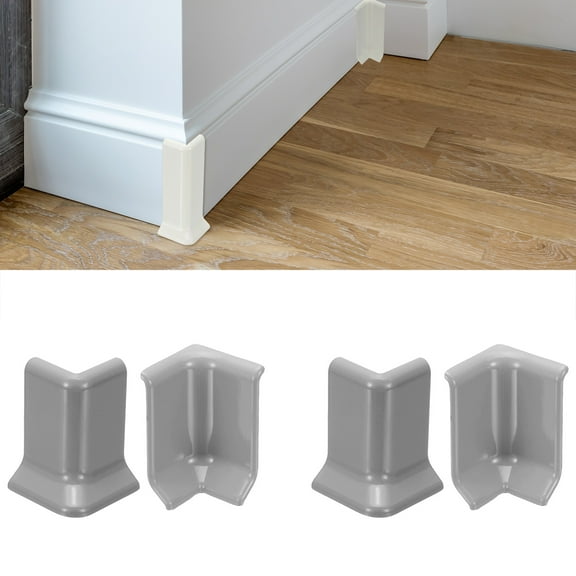 Uxcell Self Adhesive Baseboard Corner Blocks, 2.2 Inch Wall Edge Corner Protector 2 Inside   2 Outside Corners-connector for Wall Floor Furniture Edge(Gray)