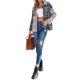 thumbnail image 5 of VISgogo Camisas de solapa con botones para mujer, blusas informales de manga larga con estampado de cuadros de colores en contraste VISgogo  moda, 5 of 9