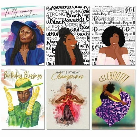 African American Birthday Cards Assortment Box – Set of 18 All Occasion Black Greeting Cards with Envelopes – Beautiful Black Women Designs – Premium Cardstock
