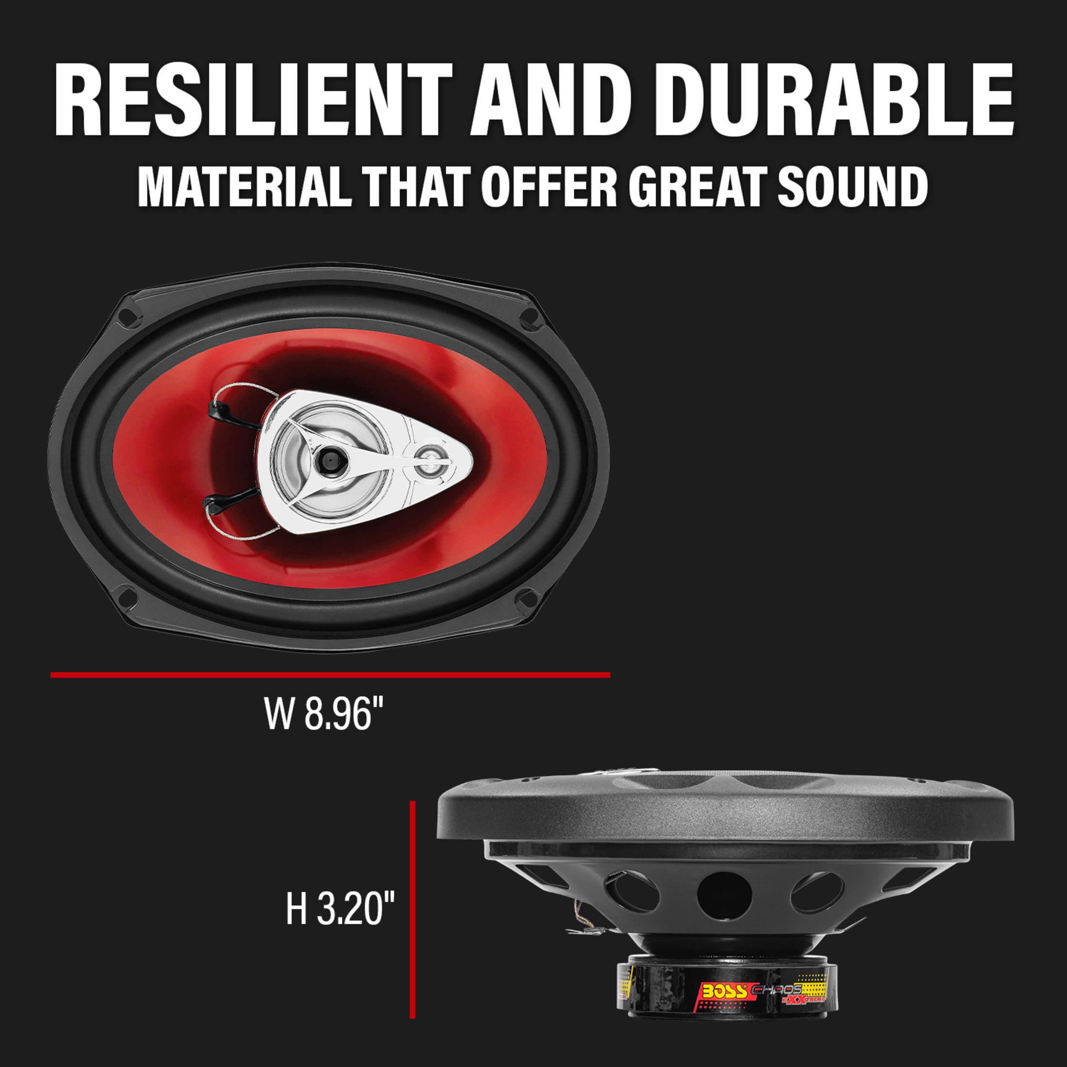 BOSS Audio Systems CH6930 Chaos Series 6 x 9 inch Car Door Speakers - 400 Watts Max (per pair), Coaxial, 3 Way, Full Range, 4 Ohms, Sold in Pairs, Bocinas Para Carro
