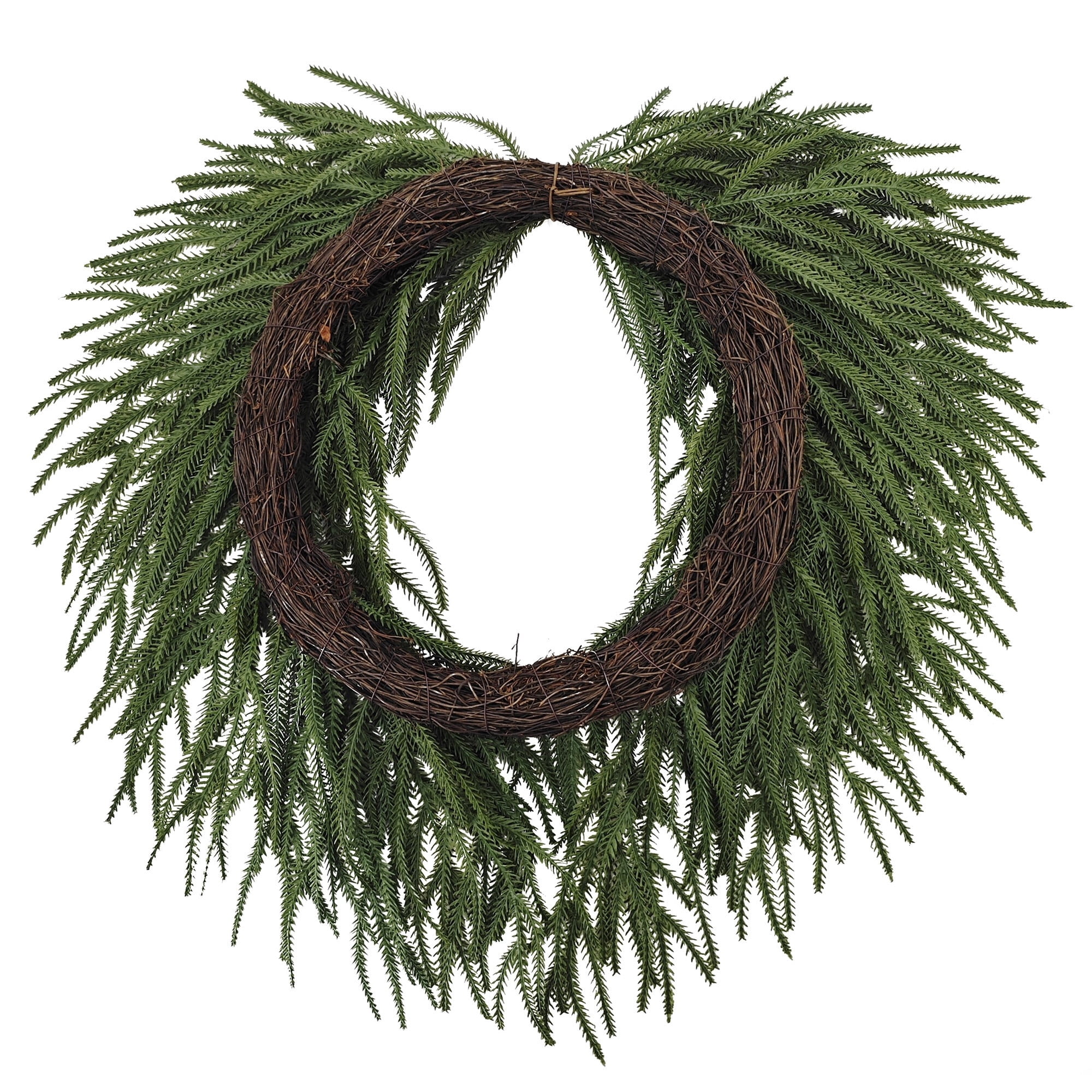 My Texas House Natural Feel Norfolk Artificial Christmas Wreath with Bow, Green, 22"