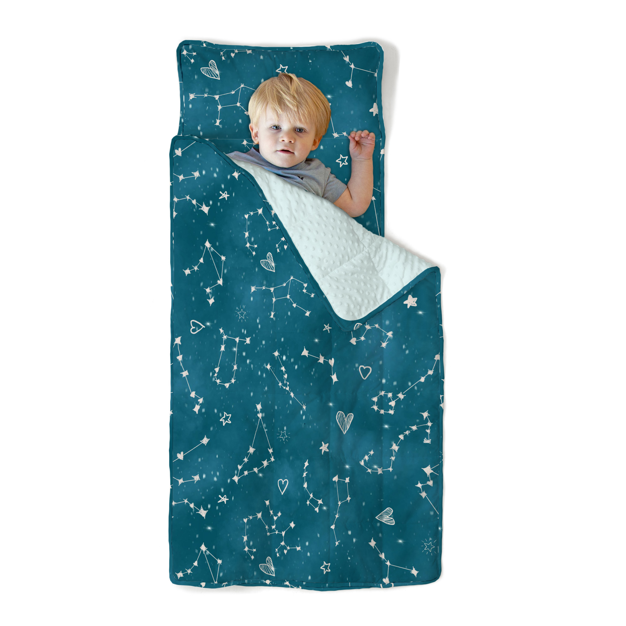 Jumpoff Jo Toddler Nap Mat with Weighted Removeable Blanket, for Boys and Girls, 53x21 inches