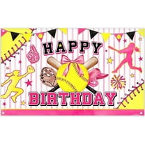 5.9x3.6Ft Pink Softball Happy Birthday Backdrop Watercolor Bowler Yellow Star Sports Themed Photography Background Girls Kids Teens Party Decoration Banner Photo Props