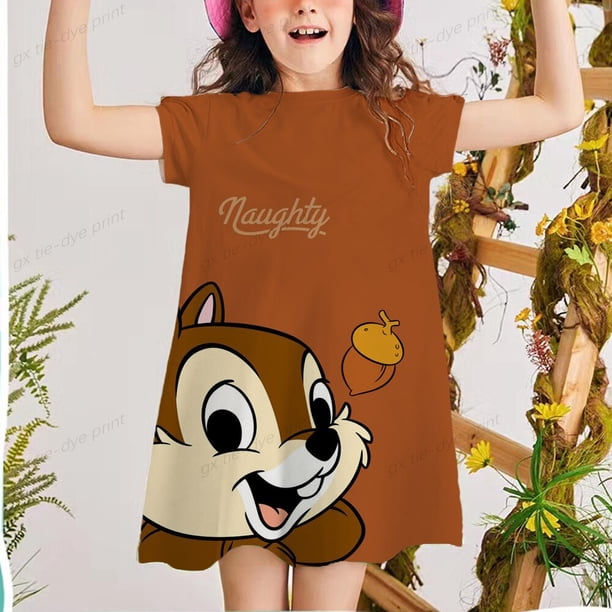 2-7 años de edad, niña de manga corta, dos vestidos con estampado de ardilla, vestidos de princesa de verano para niños, vestidos de baile de fiesta para niños 2T Gao Jinjia LED