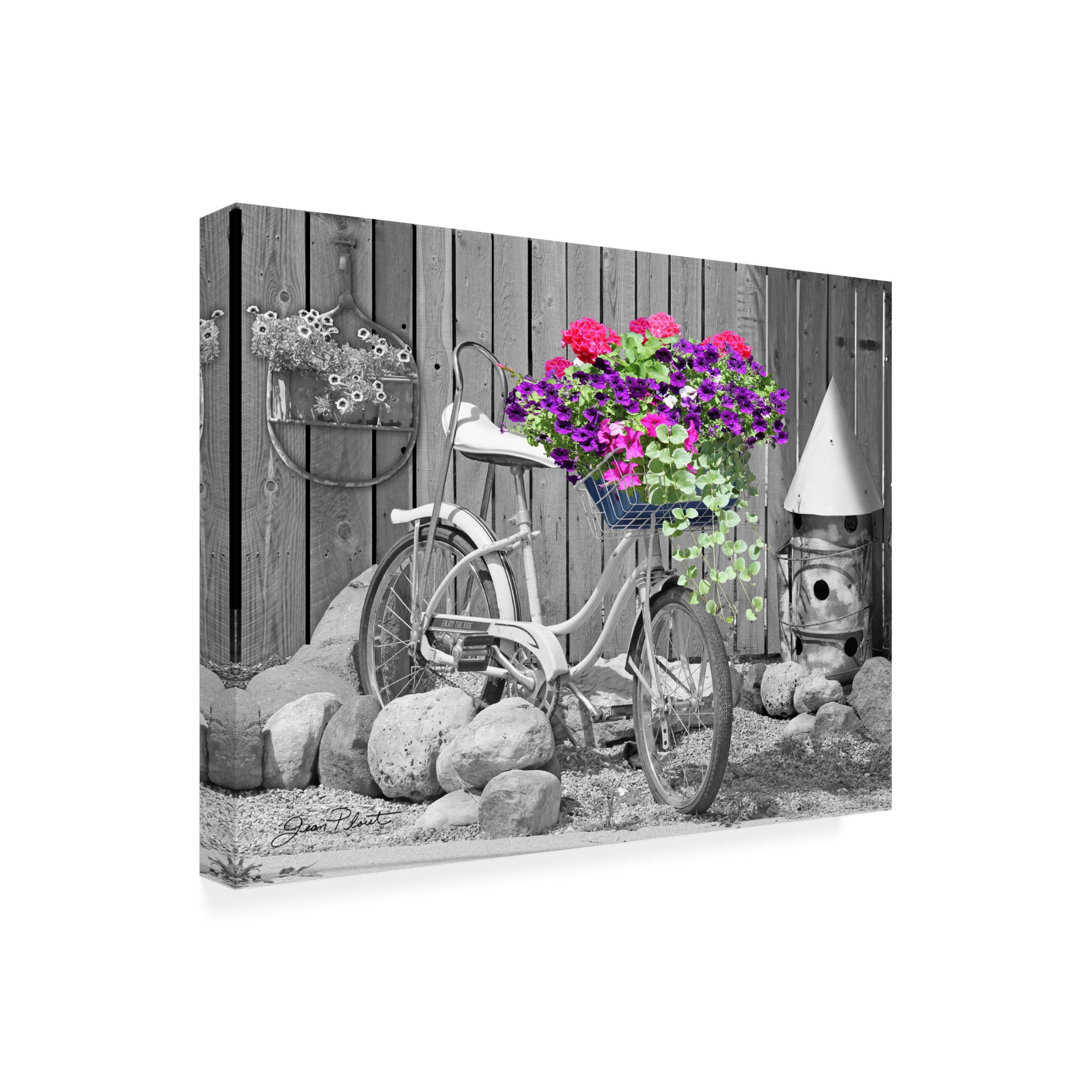 Canvas Wall Art - Jean Plout 'Bike With Flower Basket B' Wall Art for Living Room, Bedroom, or Office Décor by Trademark Fine Art - 19 x 14 Inches