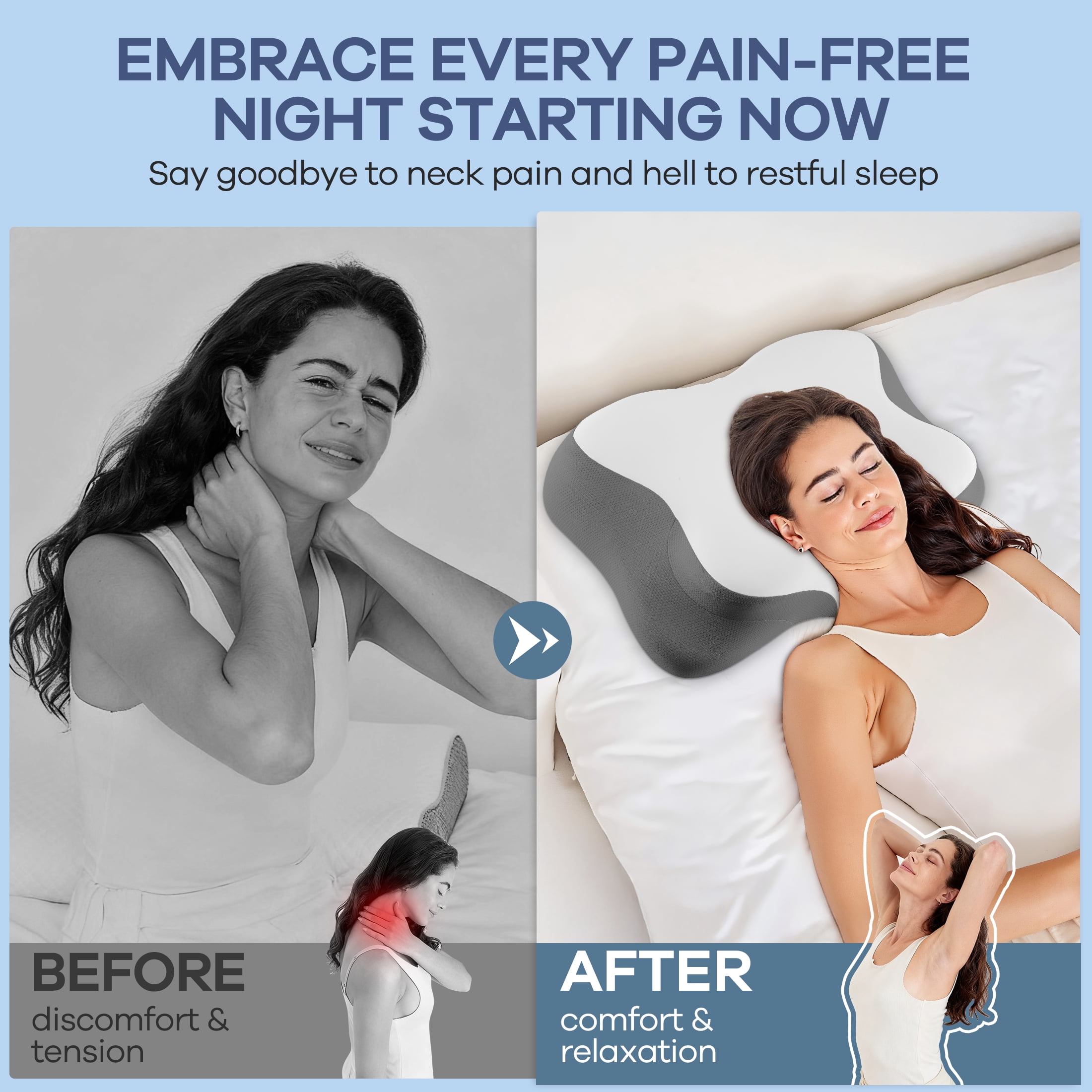 MOONORAH Contour Memory Foam Pillows for Sleeping Ergonomic, Cervical Pillow for Neck and Shoulder Pain Relief, Queen Bed Pillow for Side Back Stomach Sleepers