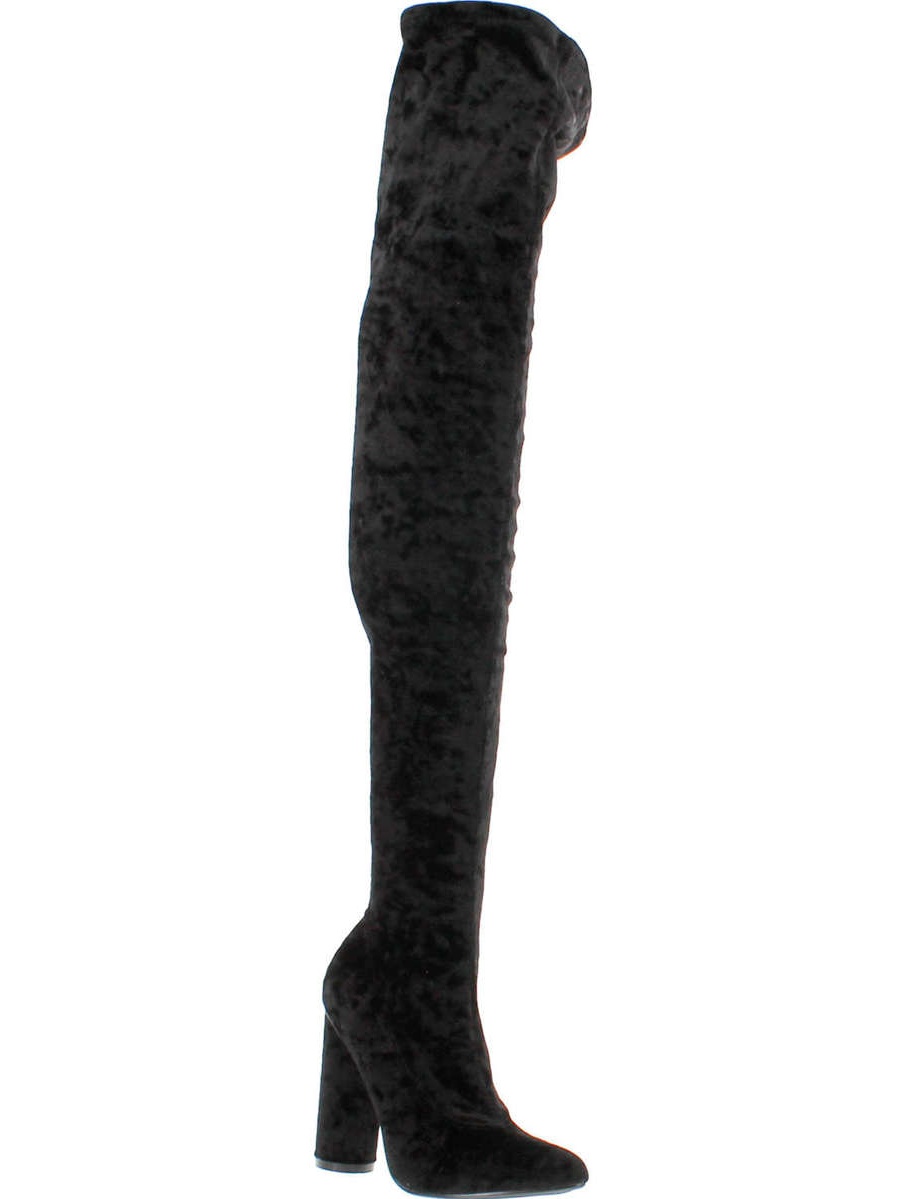 crushed velvet knee high boots