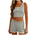 thumbnail image 2 of jobturf Pajamas for Women Set Trendy Henley Crop Top and Shorts 2 Piece Summer Outfits Casual Color Block Sleepwear Lounge Sets S-XXXL, 2 of 6