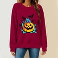 thumbnail image 6 of Inverlee Womens Flaming Jack O Lantern Bat Graphic Long Sleeve Round Neck Sweatshirt Retro Halloween Spooky Loose Fit Pullovers Autumn Festival Soft Basic Tees Fall Festival Daily Outfits Red （S-XXL）, 6 of 6