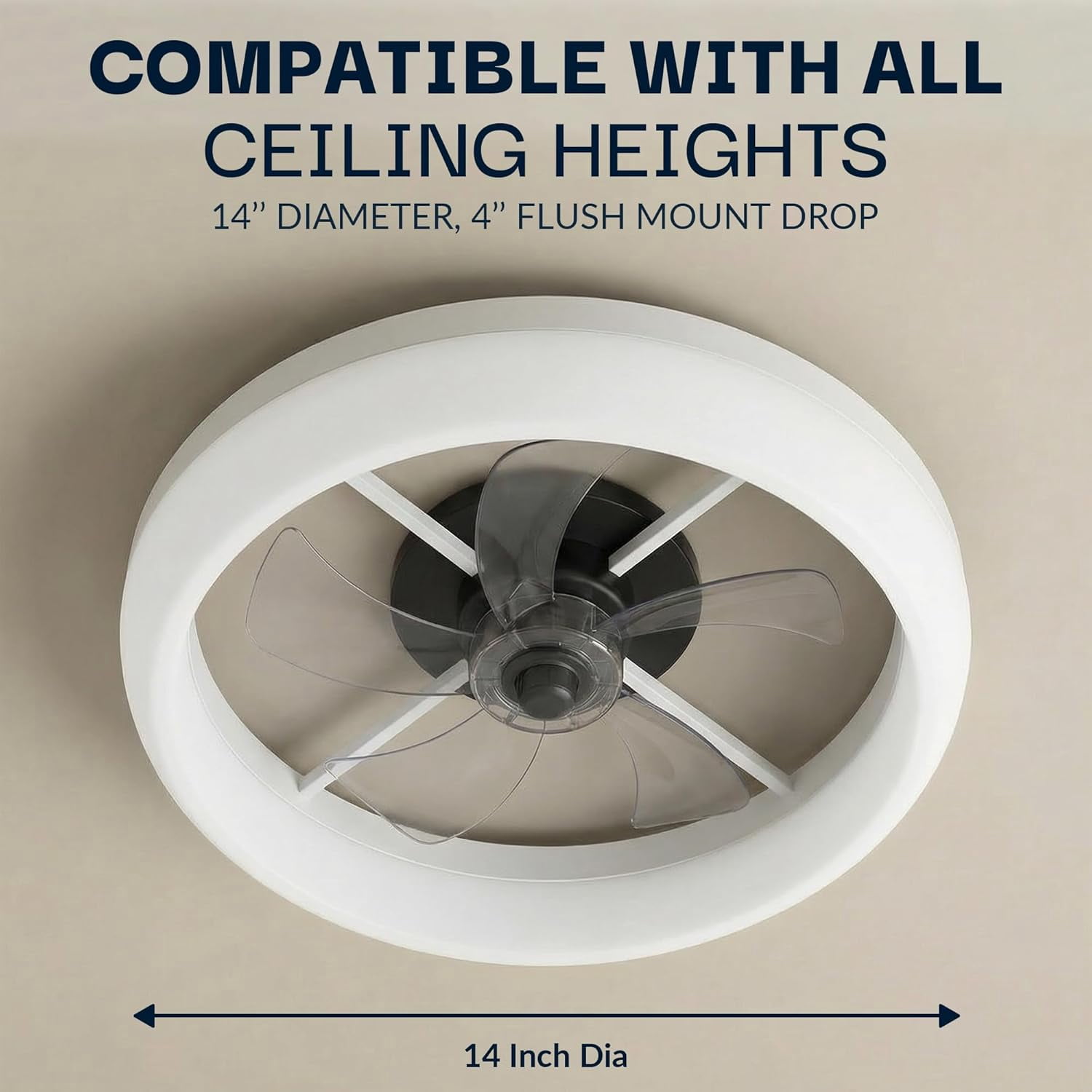 CannonX 14” Low Profile Ceiling Fans with Lights and Remote, Modern Fandelier Ceiling Fan with Light, 6 Speeds, 3 Lighting Modes 3500K-5500K, Flush Mount for Bedroom, LED 2200 Lumens, ETL Certified
