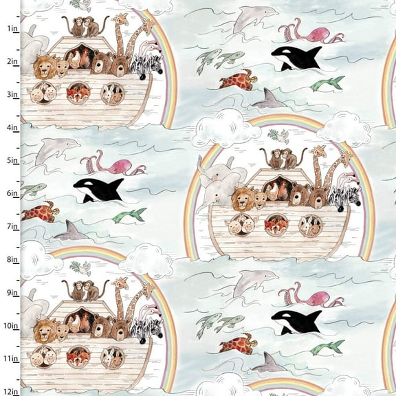 Two by Two Animal Journey Blue Cotton Fabric