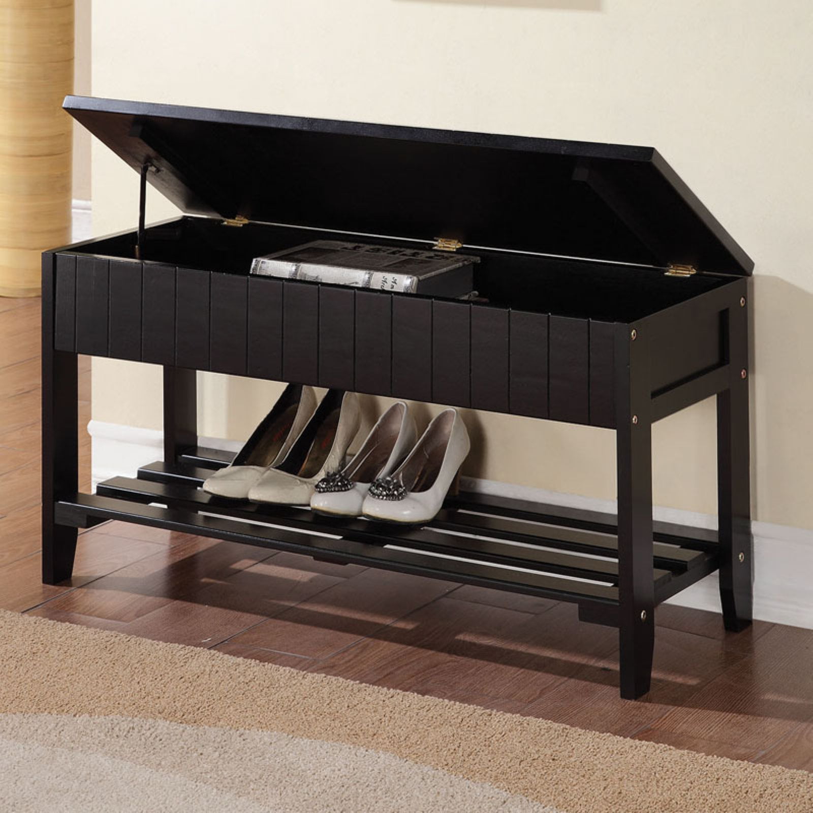 Black Wood Bench With Storage ACME Xio Storage Bench, Black - Walmart.com