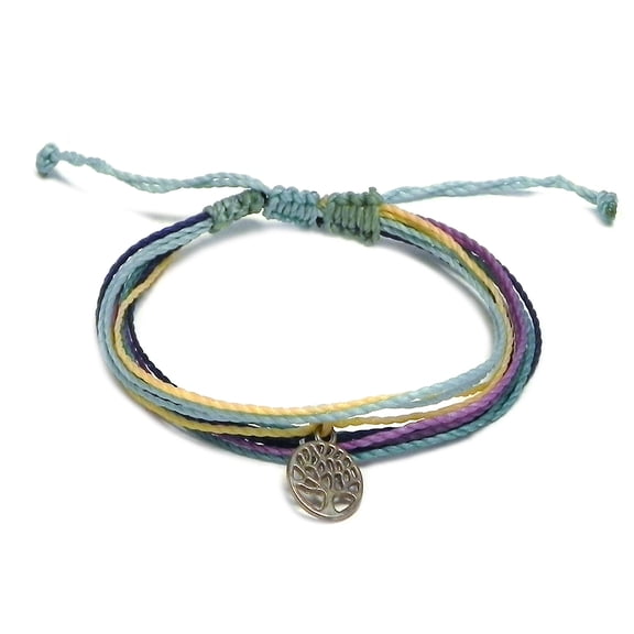 Silver Metal Tree of Life Charm Dangle Multicolored Multi Strand String Waterproof Adjustable Pull Tie Bracelet - Handmade Jewelry Boho Accessories