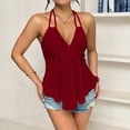 thumbnail image 4 of Women's Halter Hollow Out Tank Tops V Neck Tie Back Ruffled Hem Blouses Summer Casual Shirts, XS, 4 of 5