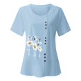 thumbnail image 4 of Gibobby Camisetas de verano para mujer Camiseta manga corta con estampado cuello redondo y dobladillo manga corta para mujer verano, camiseta ajustada con(Azul,M), 4 of 5
