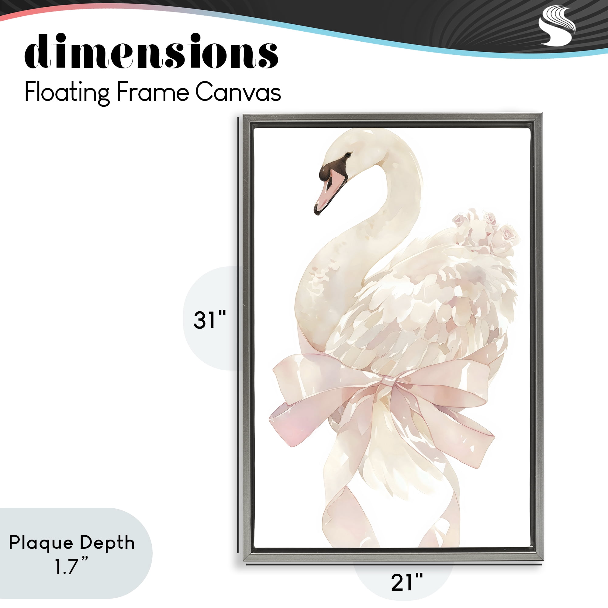 Stupell Industries Coquette Swan with Bow Gray Framed Floater Canvas Wall Art, design by Creative Studio