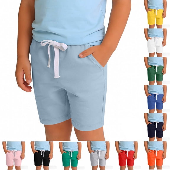 NAISIBABY Boys Athletic Shorts 8T, with Pockets Drawstring Cotton Loose Kids Causal Sports Shorts Light Blue (1-11T)