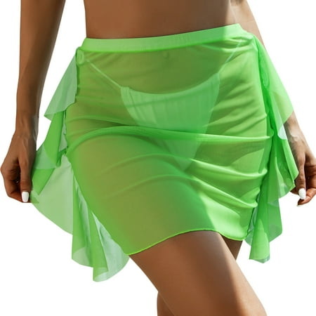 Kcodviy Women Ruffle Trim Sheer Beach Skirt Cover Up Skirt Beach Wrap Bikini Shiny Wraps Cover Ups For Swimwear Cover Up Pants For Swimwear Women Cover Up Pants For Swimwear Women Swimsuit Wrap Cover
